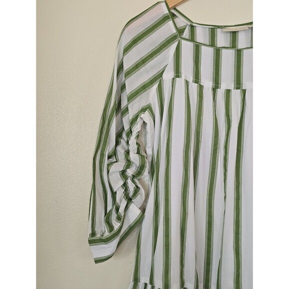 Happy X Nature Green White Striped Tiered Short Dress Womens Size XS - Picture 3 of 11